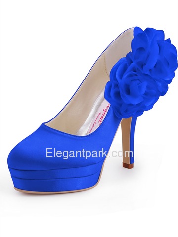 Elegantpark Closed Toe Pumps Double Platforms Side-Flowers Satin Stiletto Heel Wedding & Party Shoes (EP11089-2PF)