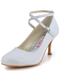 Elegantpark Pretty White Almond Toe Cross Ankle Buckle PU Evening Wedding Party Shoes
