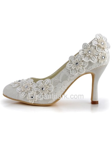 Elegantpark Ivory Almond Toe Lace Stiletto Heel Bridal Wedding Shoes with Flower (EP11099)