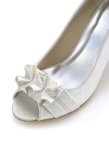 Elegantpark Ivory Peep Toe Ruffles Stiletto Heel Satin Wedding Party Shoes (EP2108)