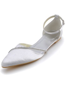 Elegantpark Strappy Pointy Toes Low Heel Beading Buckle Comfortable Bridal Shoes