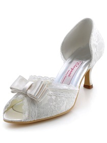 Elegantpark Ivory Peep Toe Bowknot Stiletto Heel Satin Lace Shoes