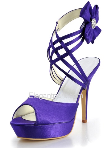 Elegantpark Blue Peep Toe Platform Flower Satin Wedding Evening Party Sandals (EP2031-PF)