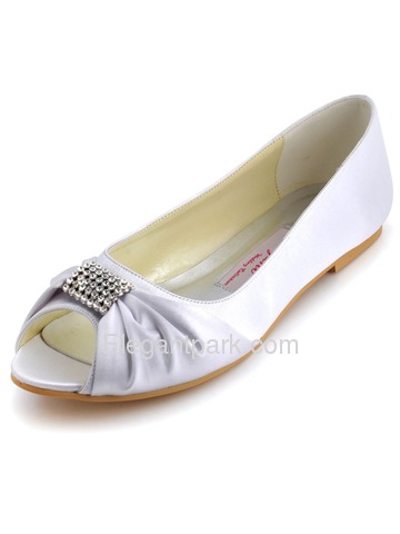Elegantpark EP2053 Wedding Shoes for Bride Wedding Flats Women Bridal Flats Comfortable Satin Peep Toe Rhinestones White US 9
