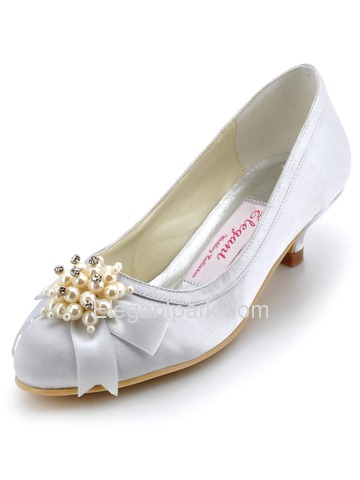 Elegant Red Almond Toe Pearl Bow Low Heel Glitter PU Wedding Party Shoes (EP2101)