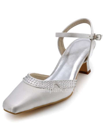 Elegantpark Satin Square Toe Chunky Heel Rhinestones Bridal Shoes With Buckle (EP11033)