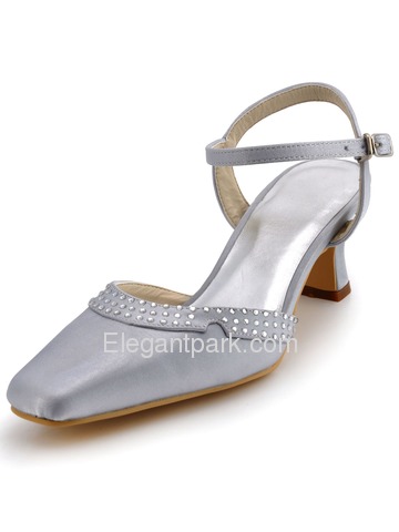 Elegantpark Satin Square Toe Chunky Heel Rhinestones Bridal Shoes With Buckle (EP11033)