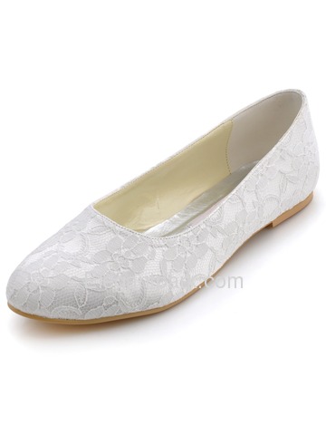 Elegantpark White Almond Toe Lace Flat Wedding Evening Party Shoes (EP11106)