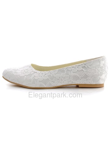 Elegantpark White Almond Toe Lace Flat Wedding Evening Party Shoes (EP11106)