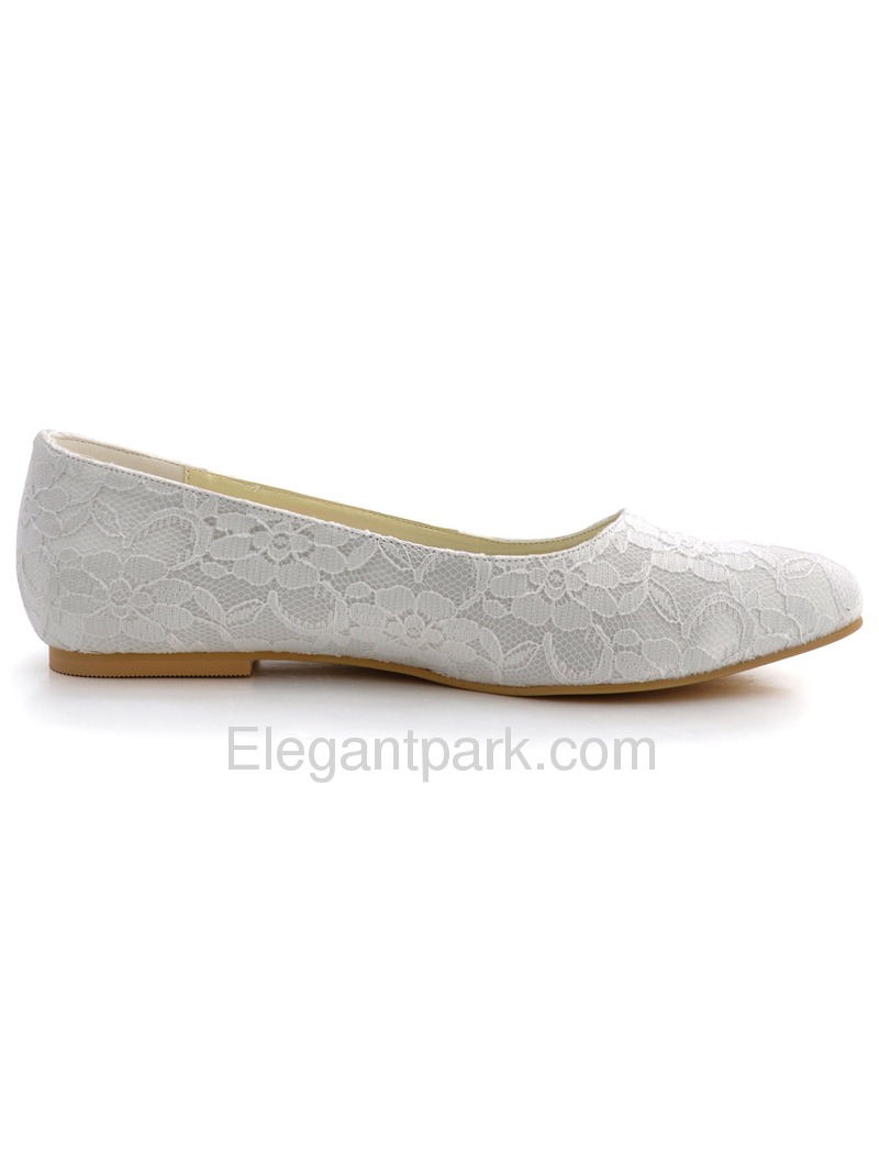 Elegantpark White Almond Toe Lace Flat Wedding Evening Party Shoes