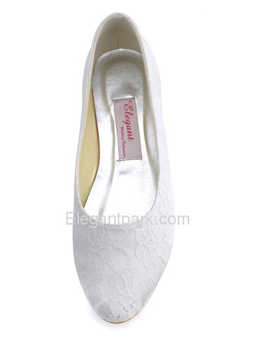 Elegantpark White Almond Toe Lace Flat Wedding Evening Party Shoes (EP11106)