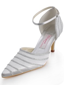 Elegantpark Silver Pointy Toe Stiletto Heel Satin Rhinestones Wedding & Party Shoes