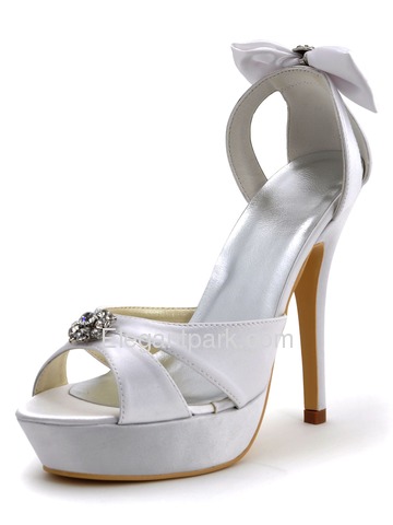 Elegantpark White Open Toe Rhinestones Stiletto Heel Platform Wedding Bridal Bowknots Sandals (EP2116-PF)