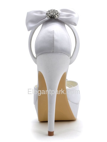 Elegantpark White Open Toe Rhinestones Stiletto Heel Platform Wedding Bridal Bowknots Sandals (EP2116-PF)