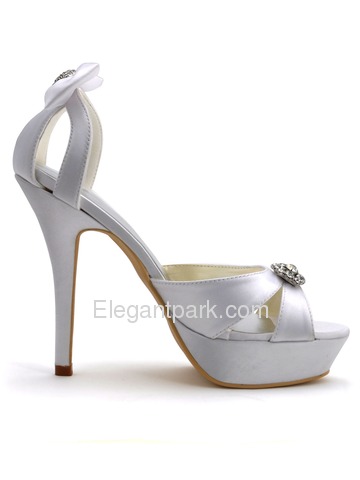Elegantpark White Open Toe Rhinestones Stiletto Heel Platform Wedding Bridal Bowknots Sandals (EP2116-PF)