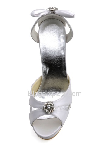Elegantpark White Open Toe Rhinestones Stiletto Heel Platform Wedding Bridal Bowknots Sandals (EP2116-PF)