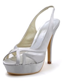 Elegantpark Silver Peep Toe Stiletto Heel Satin Platform Wedding Party Slingback Sandals