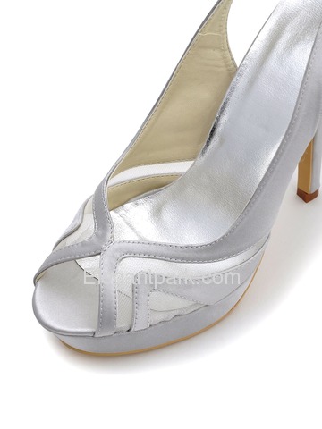 Elegantpark Silver Peep Toe Stiletto Heel Satin Platform Wedding Party Slingback Sandals (EP2117-PF)