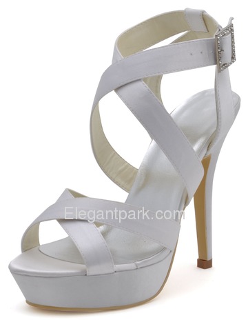 Elegantpark White Open Toe Satin Straps Buckle Stiletto Heel Platform Evening & Party Sandals (EP2124-PF)