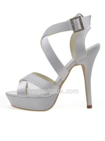 Elegantpark White Open Toe Satin Straps Buckle Stiletto Heel Platform Evening & Party Sandals (EP2124-PF)