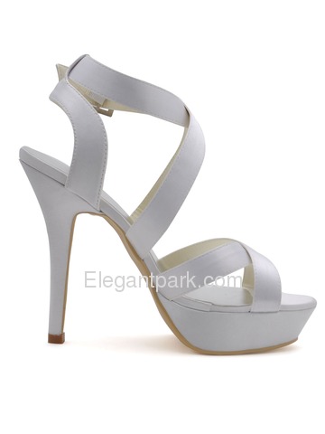 Elegantpark White Open Toe Satin Straps Buckle Stiletto Heel Platform Evening & Party Sandals (EP2124-PF)