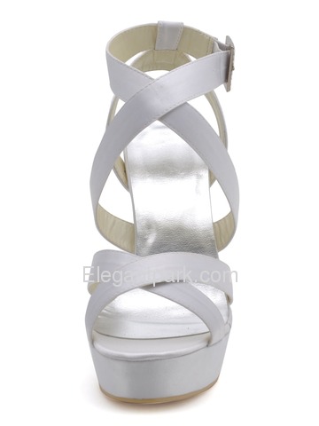 Elegantpark White Open Toe Satin Straps Buckle Stiletto Heel Platform Evening & Party Sandals (EP2124-PF)