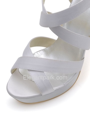 Elegantpark White Open Toe Satin Straps Buckle Stiletto Heel Platform Evening & Party Sandals (EP2124-PF)