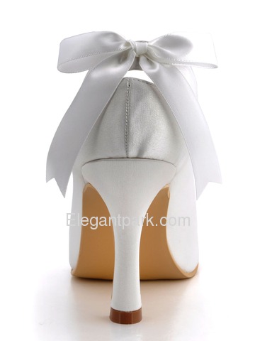 Elegant Satin Upper Pumps Ribbon Tie Stiletto Heel Wedding Evening Shoes (MM-1125)