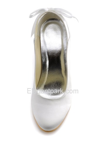 Elegant Satin Upper Pumps Ribbon Tie Stiletto Heel Wedding Evening Shoes (MM-1125)