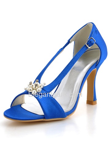 Elegantpark Blue Open Toe Stiletto Heel Satin Wedding Evening Party Shoes (0502D)