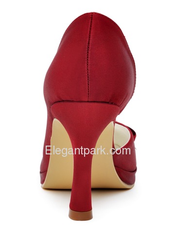 Elegantpark Red Round Toes Pearls Satin Pumps High Heel Rhinestones Platform Bridal Shoes (100114-PF)