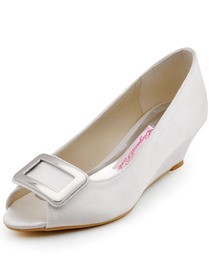 Elegantpark Women 2014 New Peep Toe Wedge Heel Buckle Satin Wedding Shoes