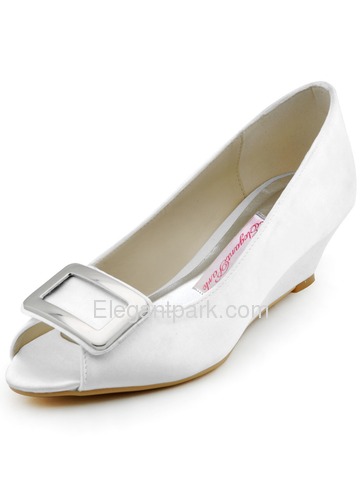Elegantpark Women 2014 New Peep Toe Wedge Heel Buckle Satin Wedding Shoes (WP1401)