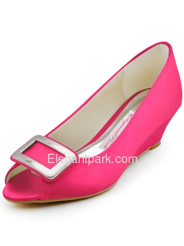 Elegantpark Women 2014 New Peep Toe Wedge Heel Buckle Satin Wedding Shoes (WP1401)