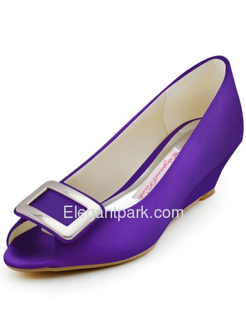 Elegantpark Women 2014 New Peep Toe Wedge Heel Buckle Satin Wedding Shoes (WP1401)