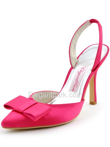Elegantpark 2014 Sexy Hot Pink Pointed Toe Bow Slingback Stiletto Heel Satin Evening Party Woman Shoes (HC1404)
