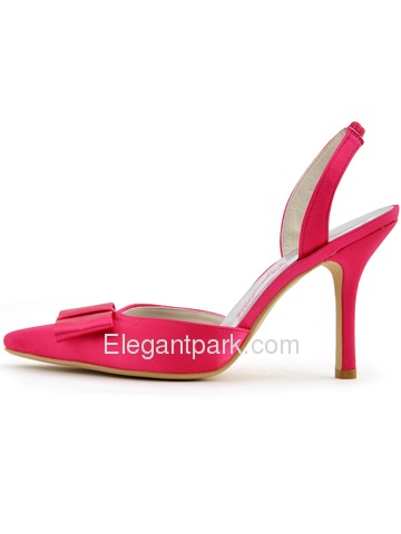 Elegantpark 2014 Sexy Hot Pink Pointed Toe Bow Slingback Stiletto Heel Satin Evening Party Woman Shoes (HC1404)