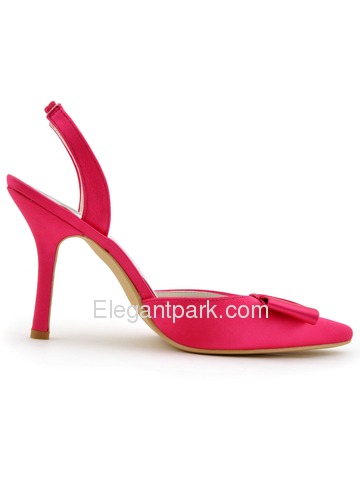 Elegantpark 2014 Sexy Hot Pink Pointed Toe Bow Slingback Stiletto Heel Satin Evening Party Woman Shoes (HC1404)