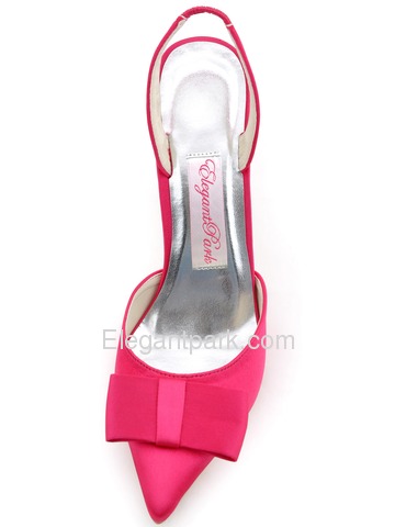 Elegantpark 2014 Sexy Hot Pink Pointed Toe Bow Slingback Stiletto Heel Satin Evening Party Woman Shoes (HC1404)