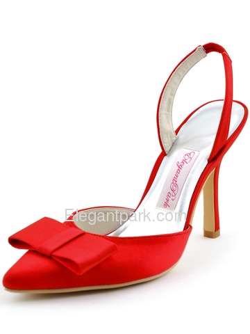 Elegantpark 2014 Sexy Hot Pink Pointed Toe Bow Slingback Stiletto Heel Satin Evening Party Woman Shoes (HC1404)
