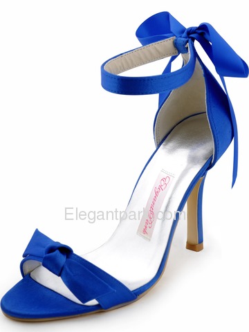 Elegantpark 2014 New Blue Open Toe Bow Ribbon Stiletto Heel Satin Evening Party Sandals (HP1405)