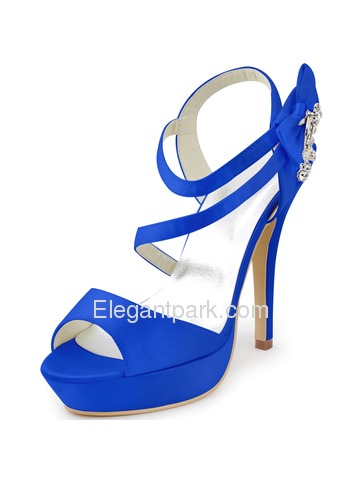 Elegantpark 2014 Women New Open Toe High Heel Slingback Platform Rhinestones Satin Wedding Sandals (SP1407P)