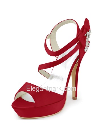Elegantpark 2014 Women New Open Toe High Heel Slingback Platform Rhinestones Satin Wedding Sandals (SP1407P)