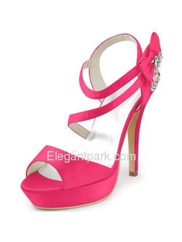 Elegantpark 2014 Women New Open Toe High Heel Slingback Platform Rhinestones Satin Wedding Sandals (SP1407P)