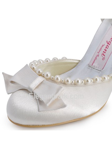 Elegantpark Satin Stiletto Heel Almond Toe Imitation Pearl Bridal Party Shoes With Bow (EP11067)