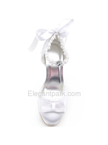 Elegant Closed Toe Stiletto Heel Bowknot Satin Bridal Evening Party Shoes A3202C-PF (A3202C-PF)