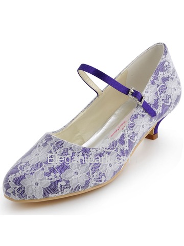 Elegantpark Pretty Satin Lace Closed Toe Spool Heel Bridal Shoes (100120)