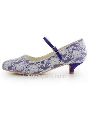 Elegantpark Pretty Satin Lace Closed Toe Spool Heel Bridal Shoes (100120)