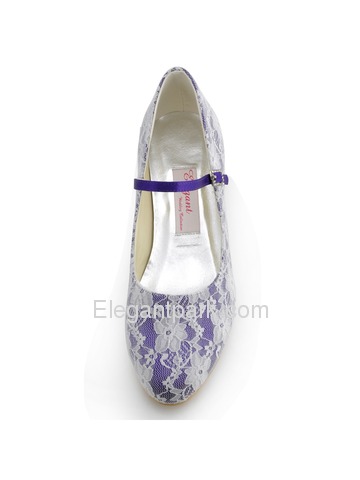 Elegantpark Pretty Satin Lace Closed Toe Spool Heel Bridal Shoes (100120)