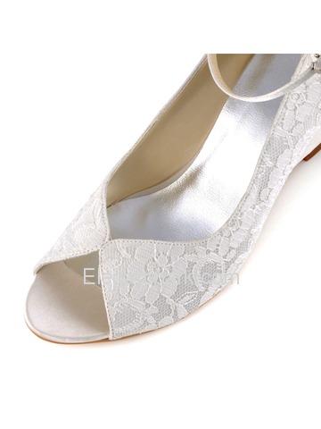 Elegantpark White Ivory Peep Toe Lace Satin Tie Wedges Wedding Bridal Shoes (WP1415)